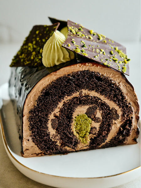 Bûche choco-pistache style Dubaï